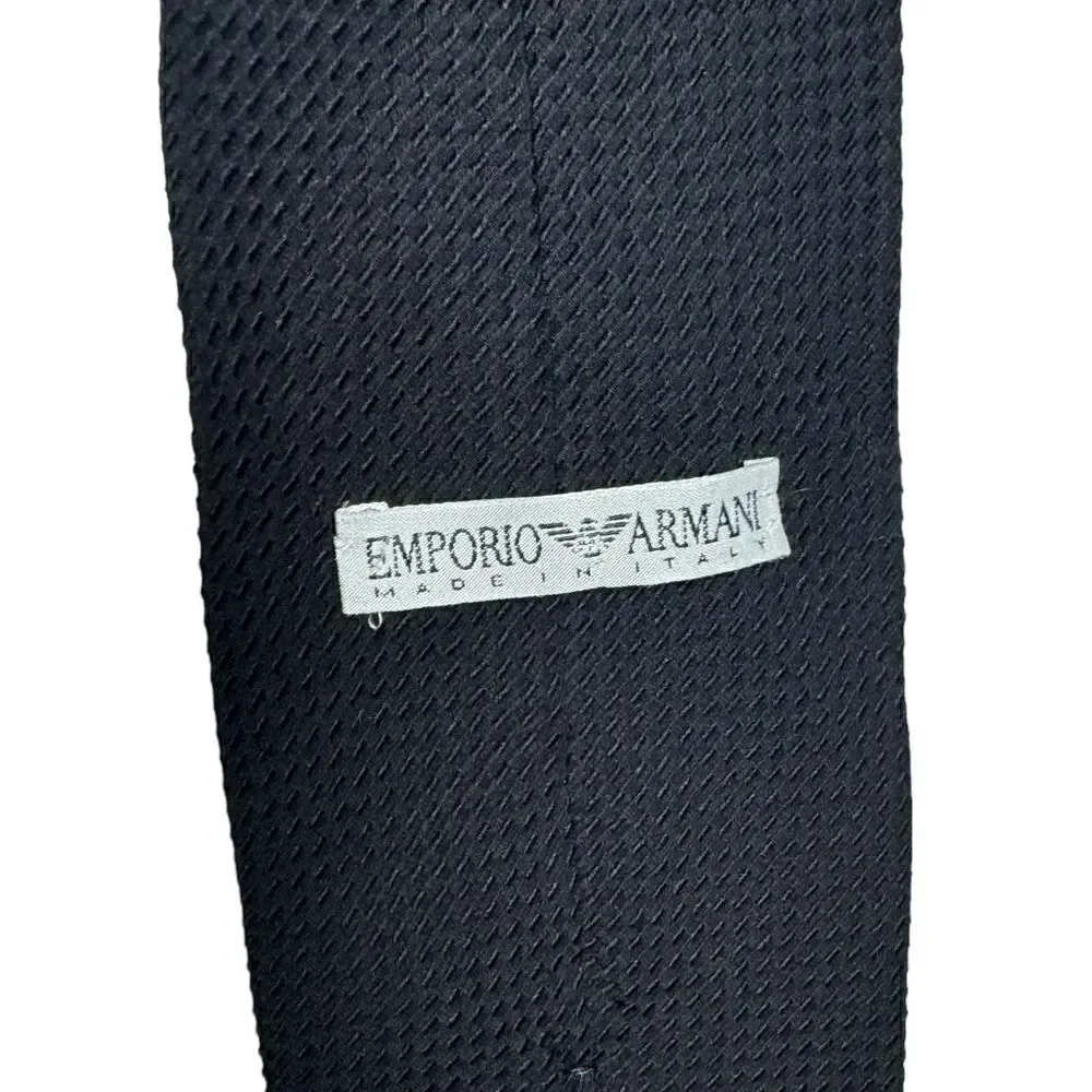 Emporio Armani Textured Solid Black Silk Tie Worn Once Made in Italy